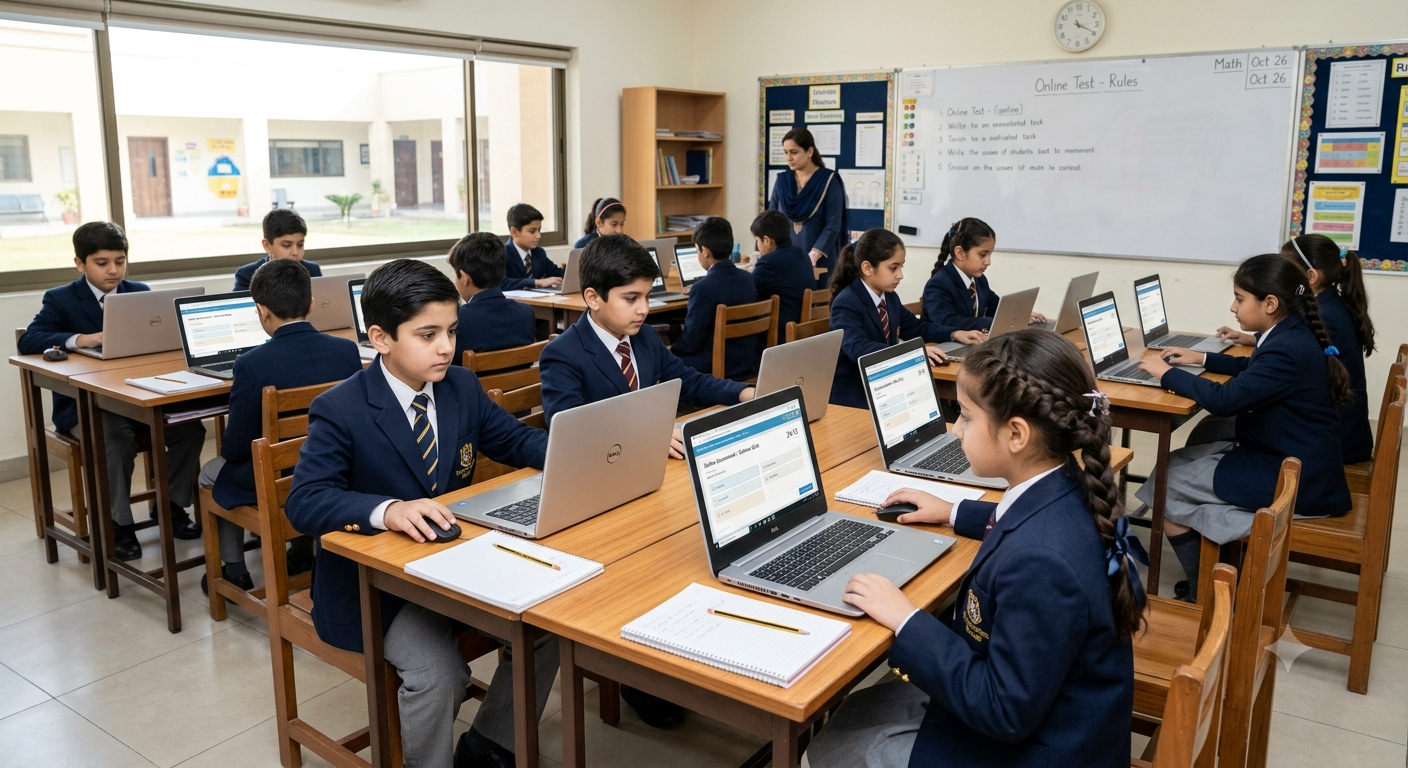 Pakistani students taking QuizPur online aptitude test